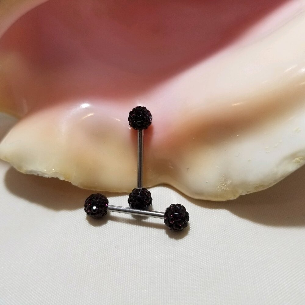 PAIR Purple Ferido ball ends nipple bars 14G disco externally threaded stainess